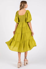 PinkBlush Vibrant Lime Tiered Midi Dress with Self Tie Neck for Casual Women - Apparel & Accessories > Clothing > Dresses Apparel & Accessories > Clothing > Dresses