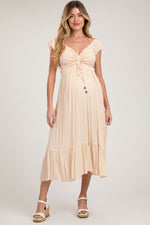 Smocked Ruched Maternity Maxi Dress - Ruffle Hem by PinkBlush (view 1 of 4)