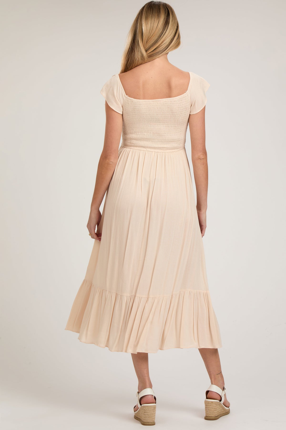 Smocked Ruched Maternity Maxi Dress - Ruffle Hem by PinkBlush (view 3 of 4)