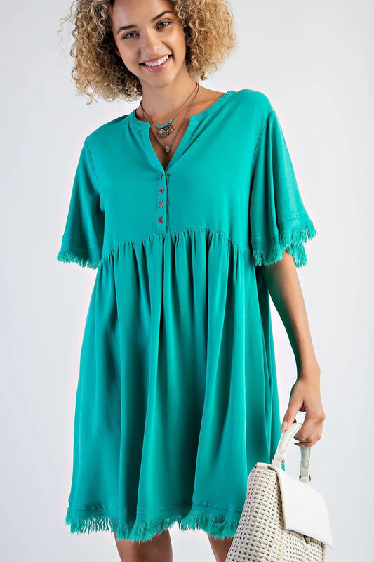 PinkBlush Jade Button Front Frayed Dress with Versatile Style for Casual Elegance - Apparel & Accessories > Clothing > Dresses