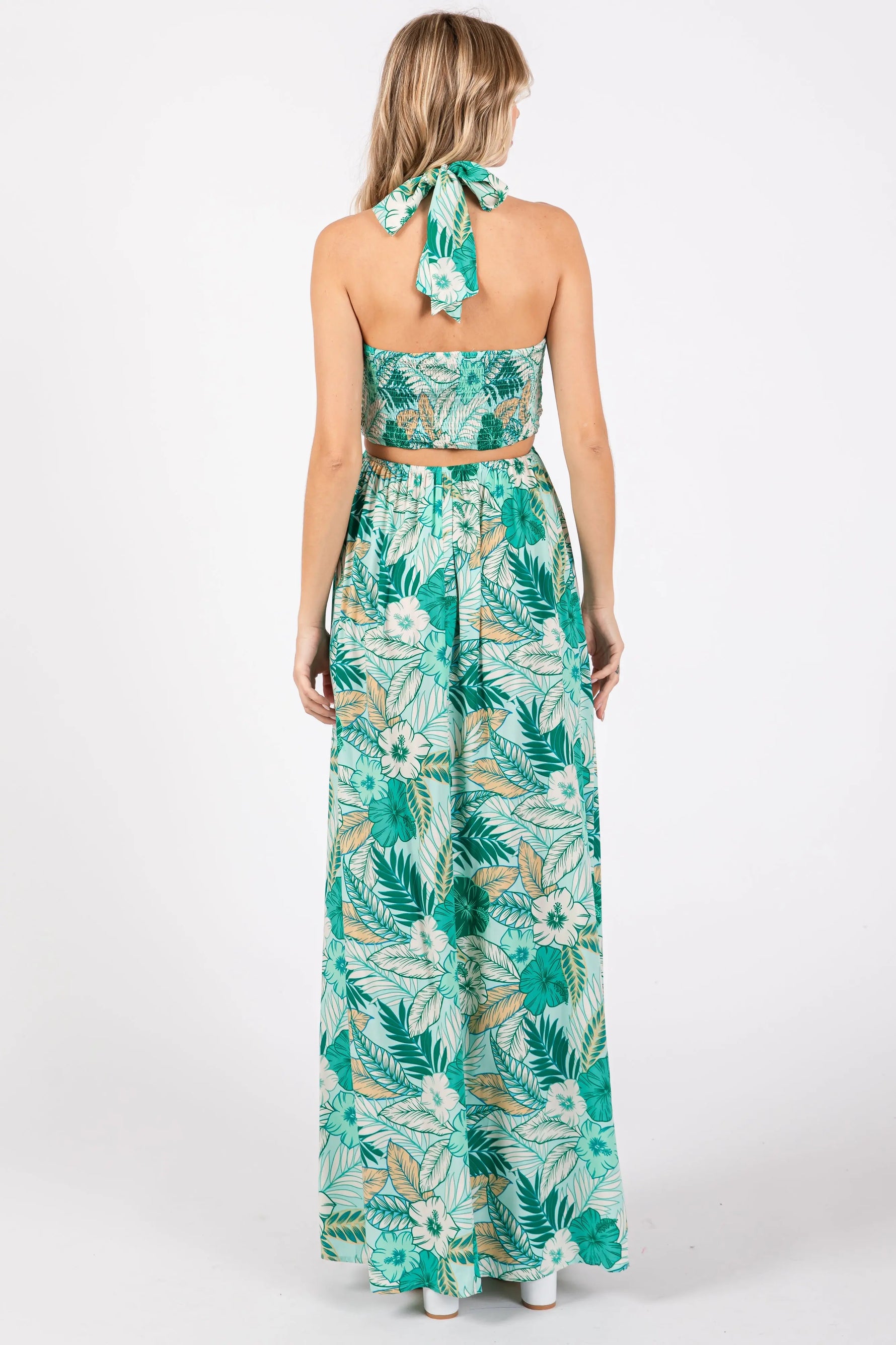 PinkBlush Vibrant Light Blue Maxi Dress with Tropical Print for Summer Adventures - Apparel & Accessories > Clothing > Dresses