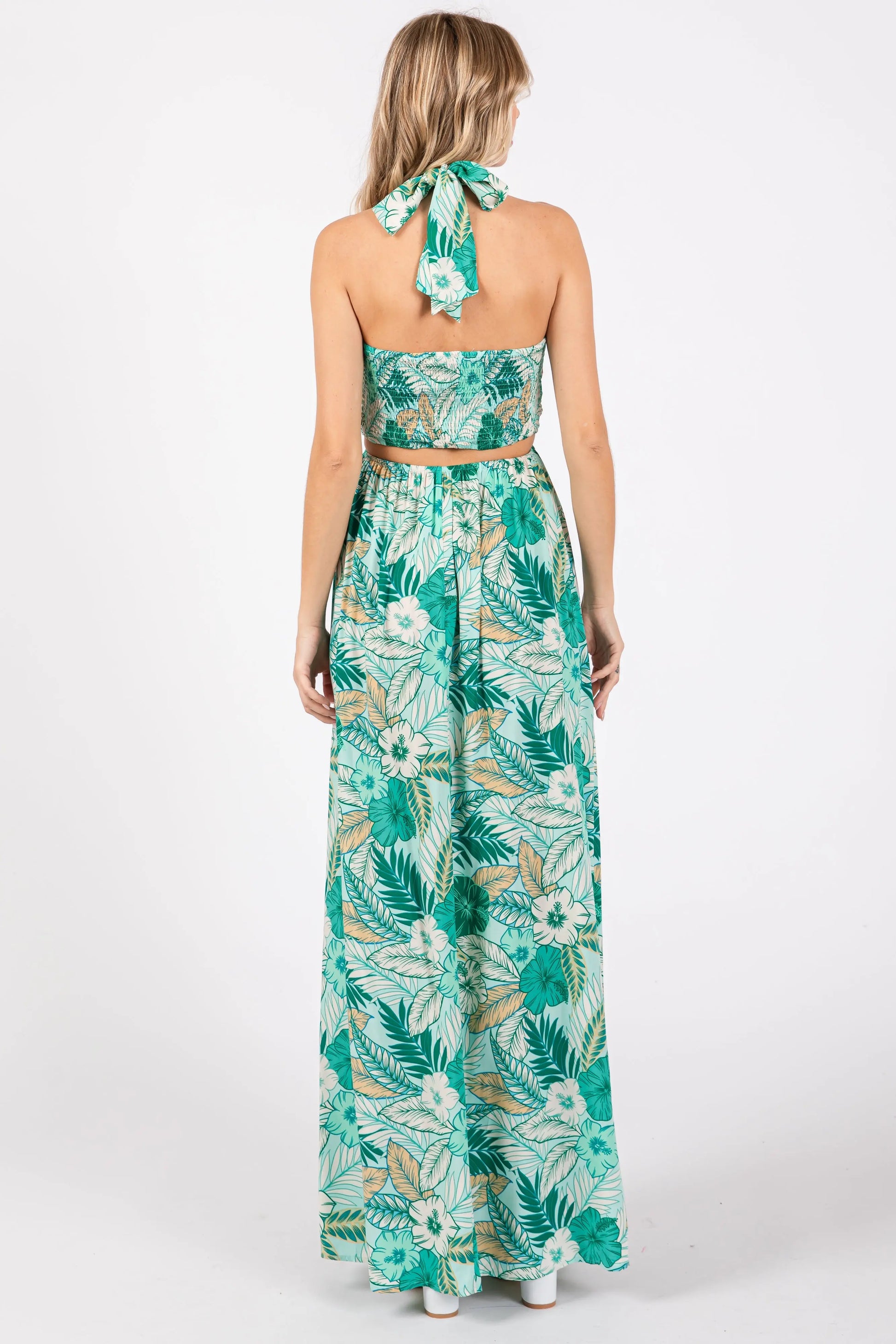 PinkBlush Vibrant Light Blue Maxi Dress with Tropical Print for Summer Adventures - Apparel & Accessories > Clothing > Dresses