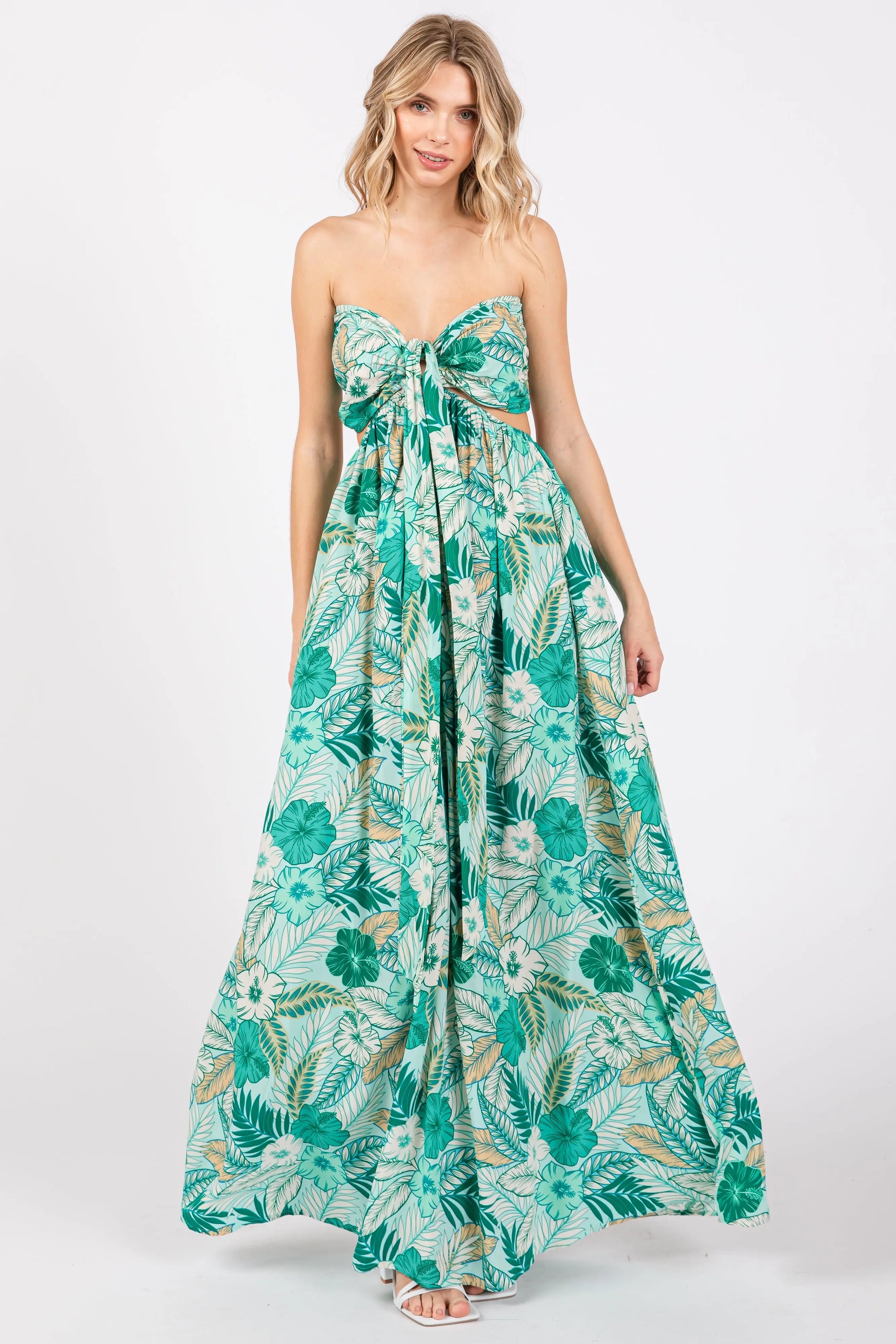 PinkBlush Vibrant Light Blue Maxi Dress with Tropical Print for Summer Adventures - Apparel & Accessories > Clothing > Dresses