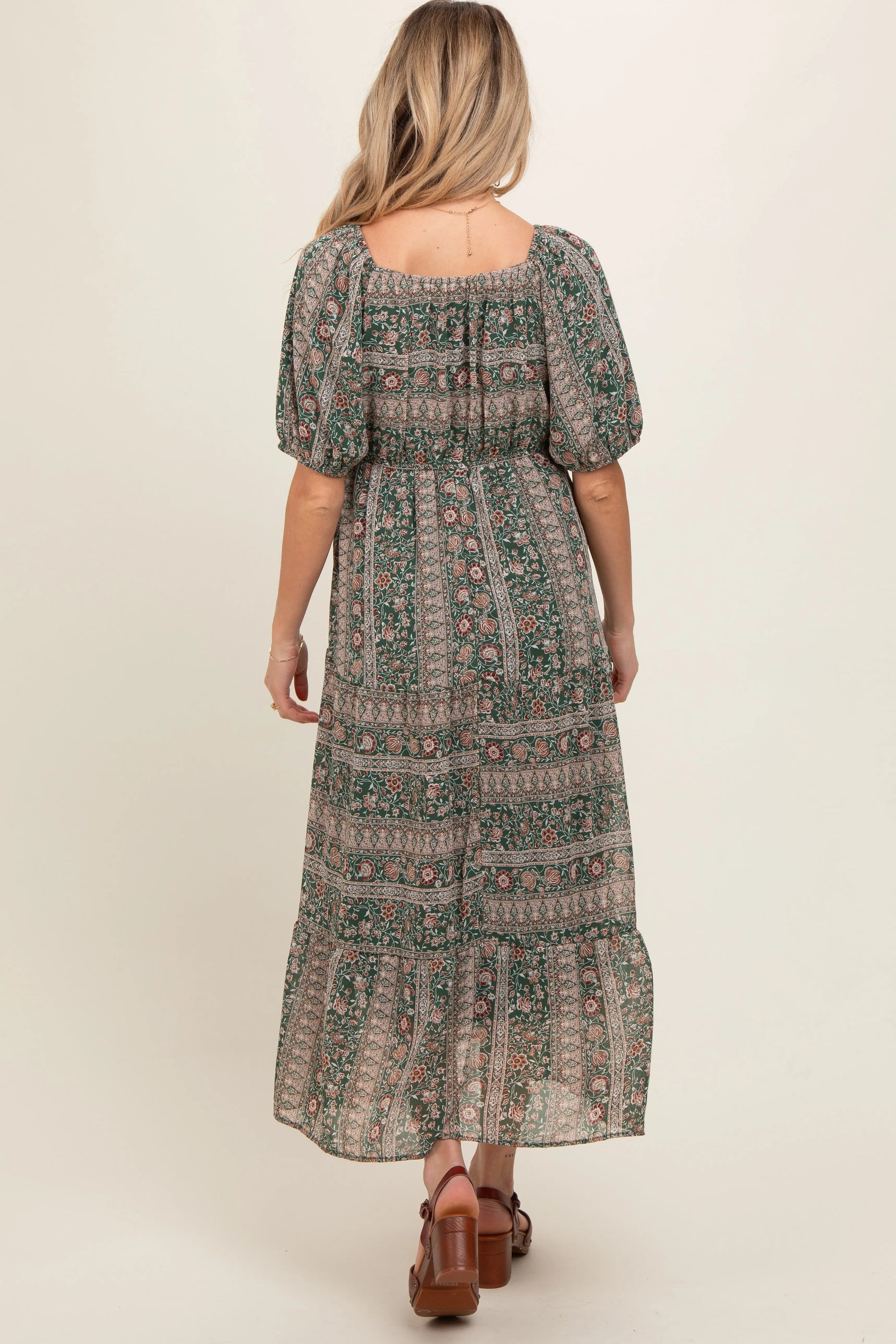 PinkBlush Elegant Maternity Maxi Dress with V Neck and Three Quarter Sleeves for Expecting Mothers - Apparel & Accessories > Clothing > Dresses