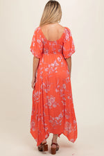 PinkBlush PinkBlush Orange Floral Puff Sleeve Maternity Maxi Dress for Expecting Mothers - Apparel & Accessories > Clothing > Dresses