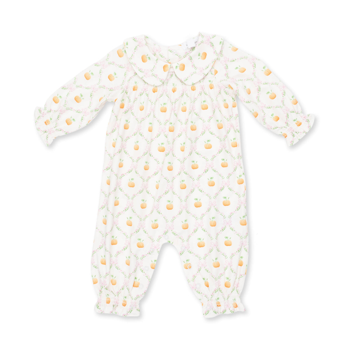 Pretty Pumpkin Trellis - Smocked Long Sleeve Romper by Angel Dear