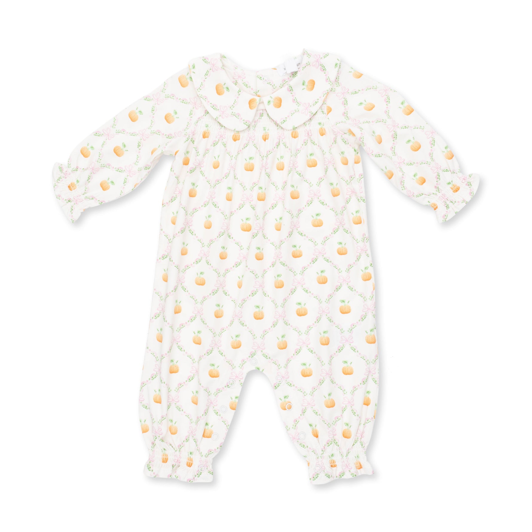 Pretty Pumpkin Trellis - Smocked Long Sleeve Romper by Angel Dear