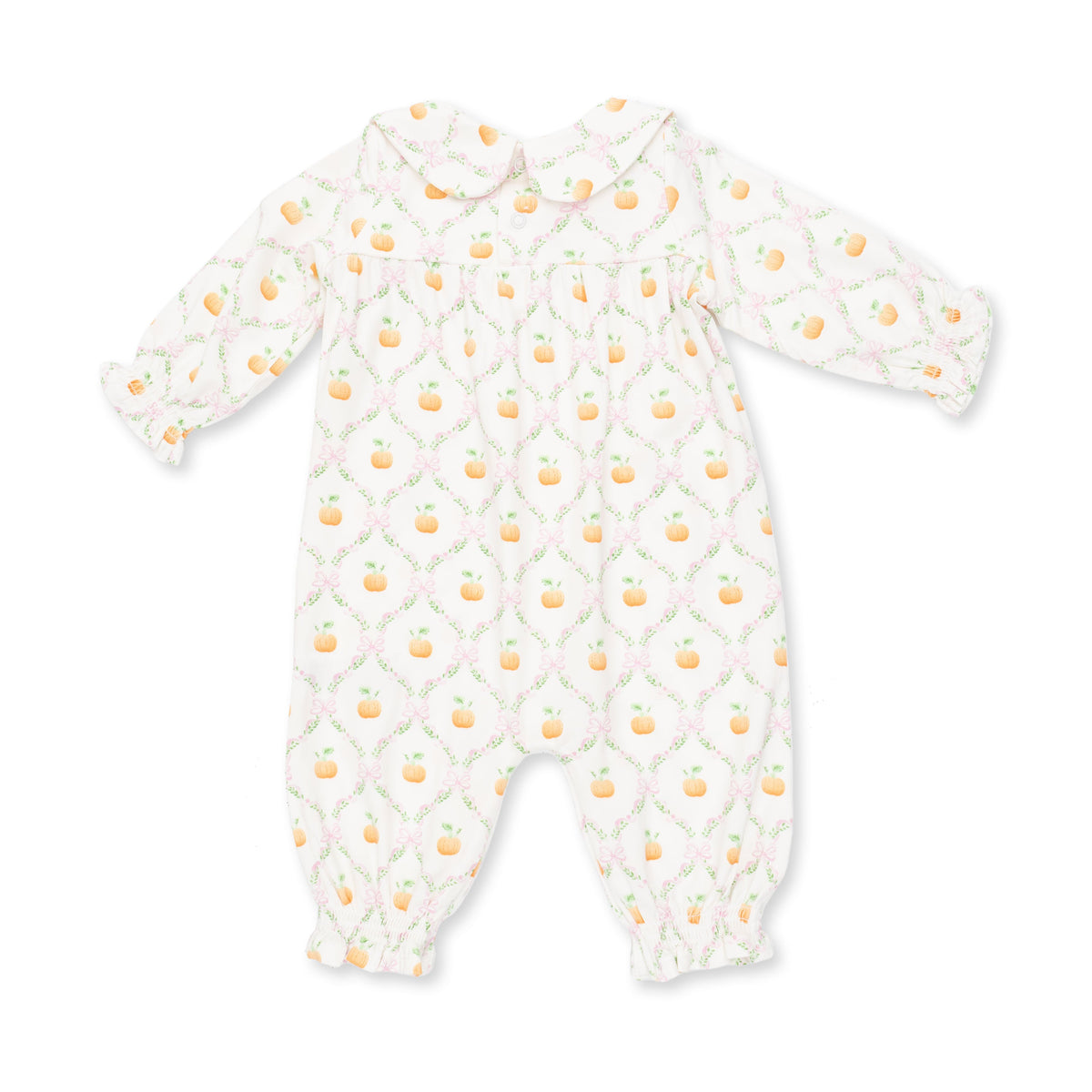 Pretty Pumpkin Trellis - Smocked Long Sleeve Romper by Angel Dear