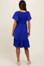 PinkBlush Royal Blue Maternity Dress with Ruffle Hem and Pockets for Expecting Moms - Apparel & Accessories > Clothing > Dresses