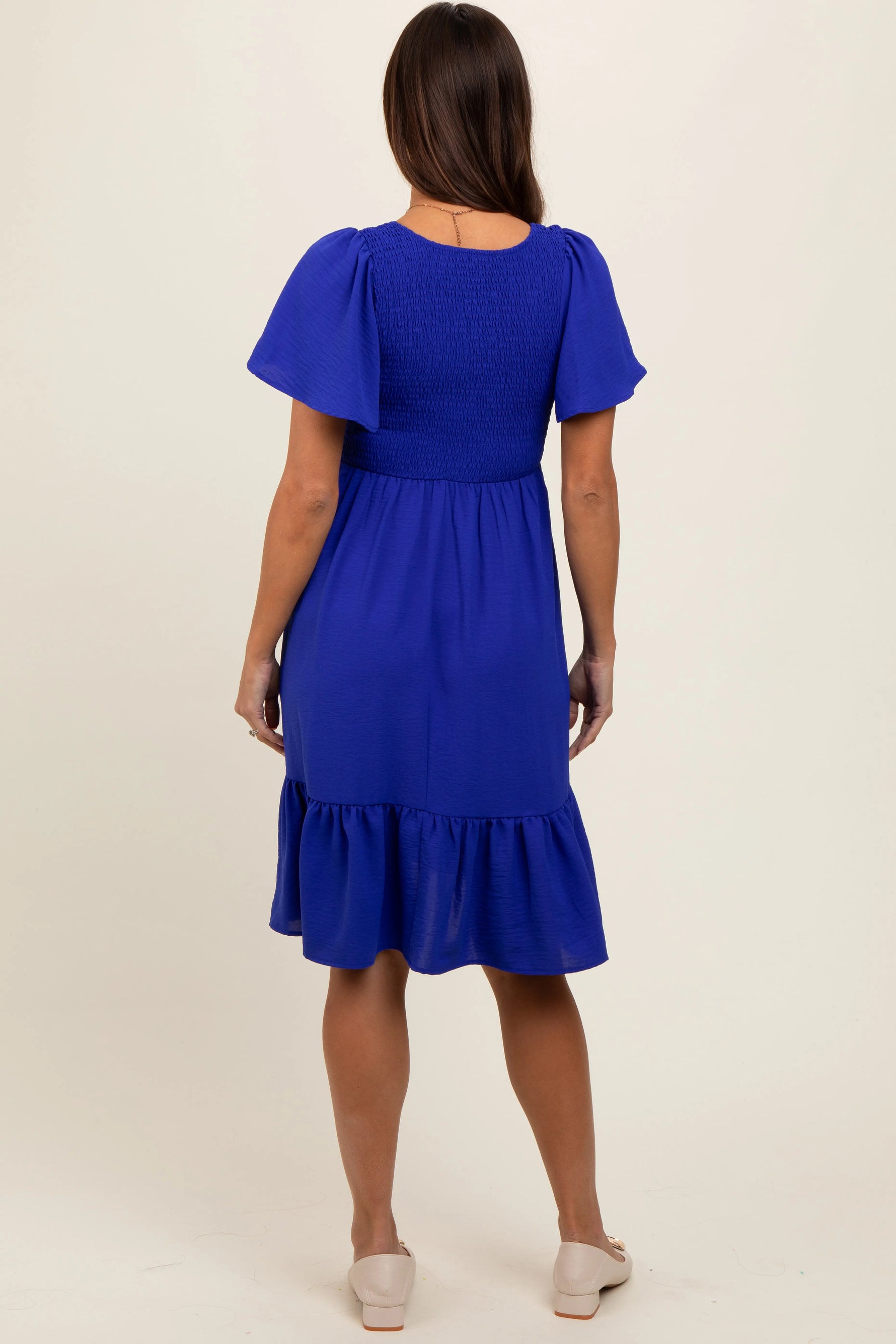 PinkBlush Royal Blue Maternity Dress with Ruffle Hem and Pockets for Expecting Moms - Apparel & Accessories > Clothing > Dresses