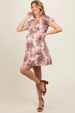 PinkBlush Elegant Cream Chiffon Maternity Dress with Floral Design for Stylish Moms - Apparel & Accessories > Clothing > Dresses
