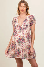 PinkBlush Elegant Cream Chiffon Maternity Dress with Floral Design for Stylish Moms - Apparel & Accessories > Clothing > Dresses