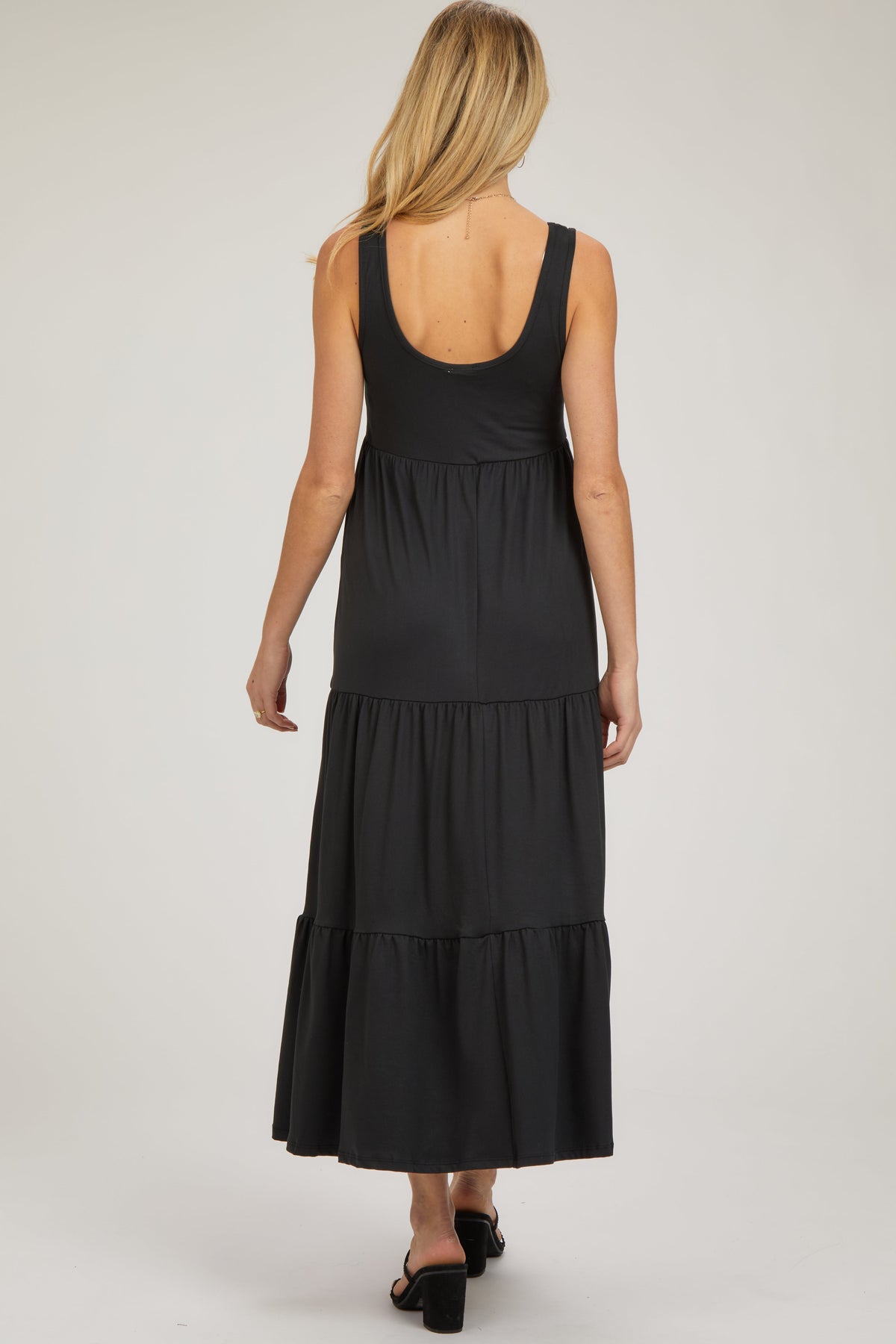 Sleeveless Knit Maternity Maxi Dress - Tiered by PinkBlush