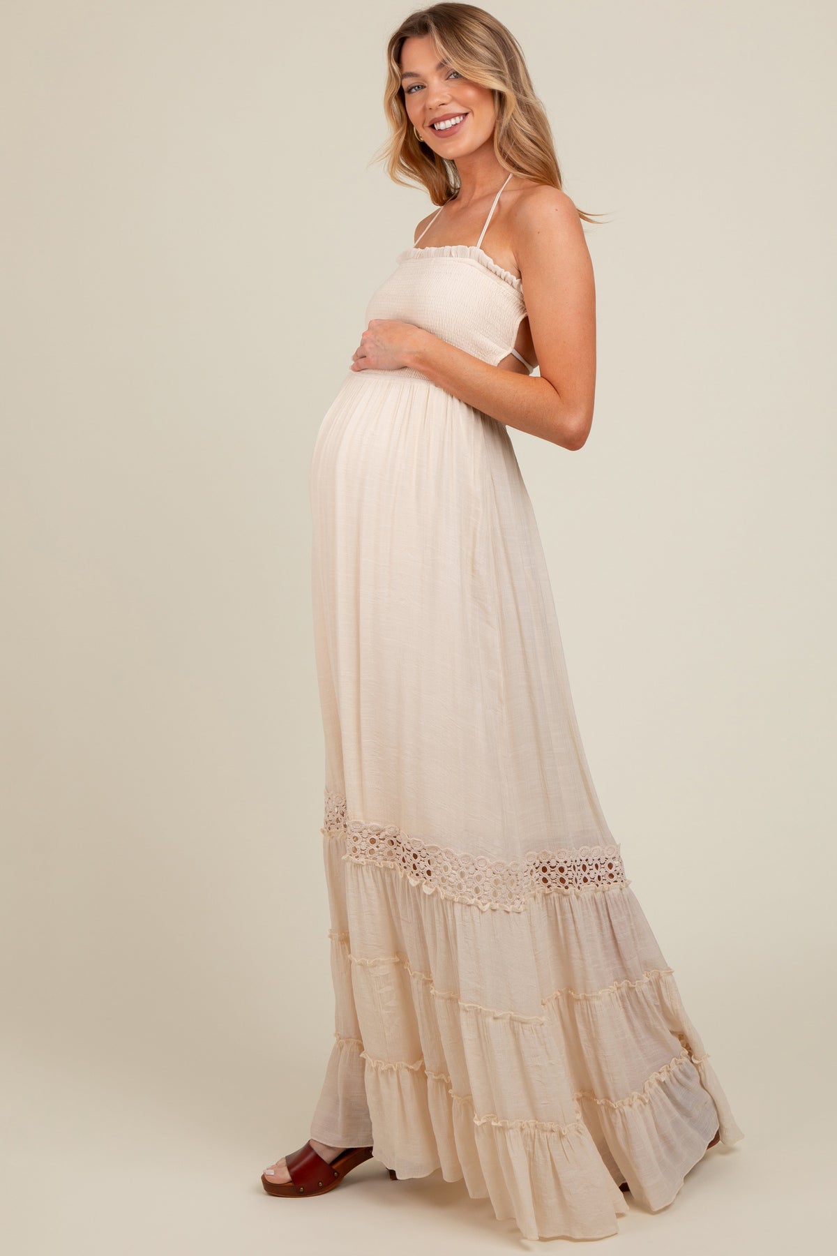 Smocked Open Back Maternity Maxi Dress by PinkBlush (view 2 of 5)