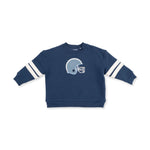 Baby drop sleeve sweatshirt with varsity stripes and a maroon football helmet applique on the chest
