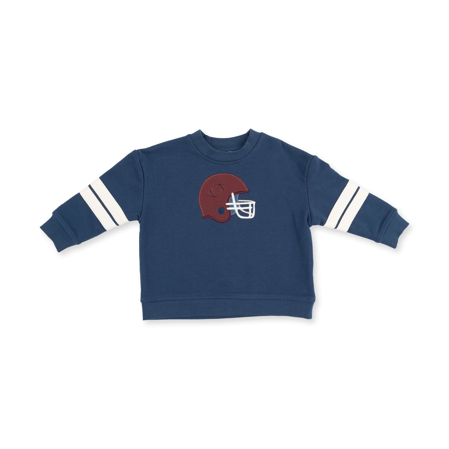 Football Helmets - Drop Sleeve Sweatshirt with Varsity Stripes Maroon Helmet