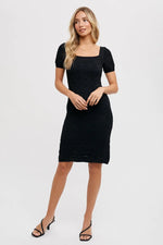 PinkBlush Elegant Crochet Short Sleeve Dress with Square Neck for Timeless Style - Apparel & Accessories > Clothing > Dresses