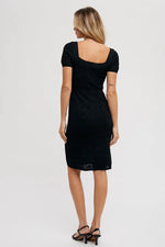 PinkBlush Elegant Crochet Short Sleeve Dress with Square Neck for Timeless Style - Apparel & Accessories > Clothing > Dresses