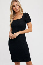 PinkBlush Elegant Crochet Short Sleeve Dress with Square Neck for Timeless Style - Apparel & Accessories > Clothing > Dresses