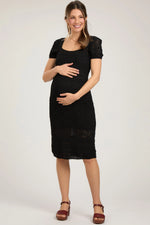 PinkBlush Stylish Crochet Maternity Dress with Square Neck for Modern Moms - Apparel & Accessories > Clothing > Dresses