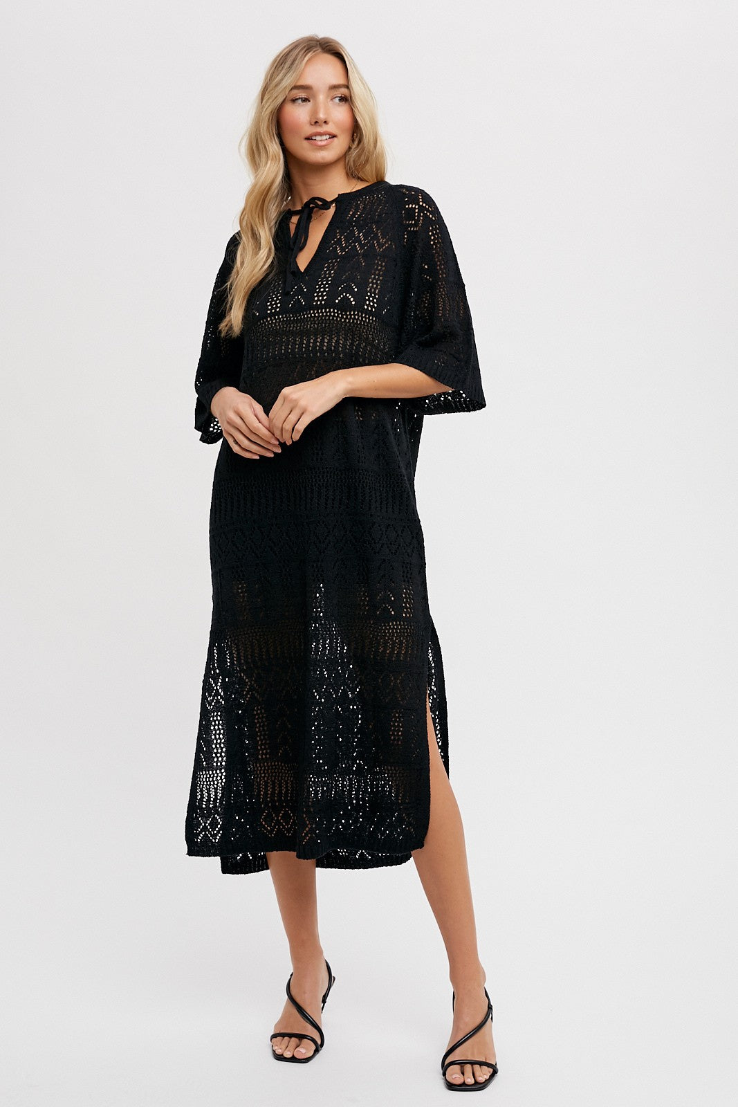 Open Knit Front Tie Swim Cover Up - Midi by PinkBlush (view 5 of 5)