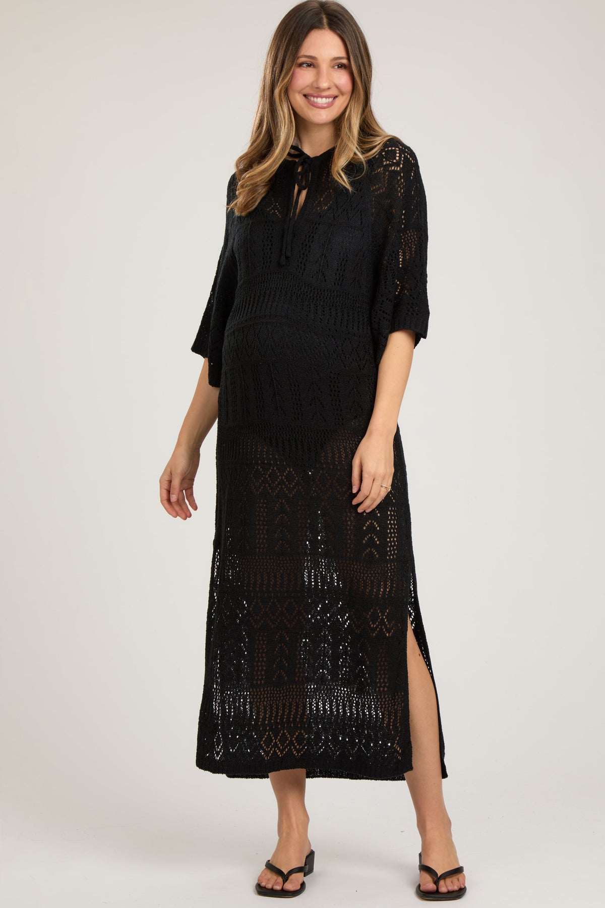 Open Knit Front Tie Swim Cover Up - Midi by PinkBlush (view 1 of 5)