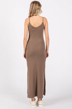 Taupe Ribbed Side Slit Maxi Dress by PinkBlush