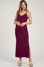 Burgundy Ribbed Side Slit Maternity Maxi Dress by PinkBlush at Everetts Place