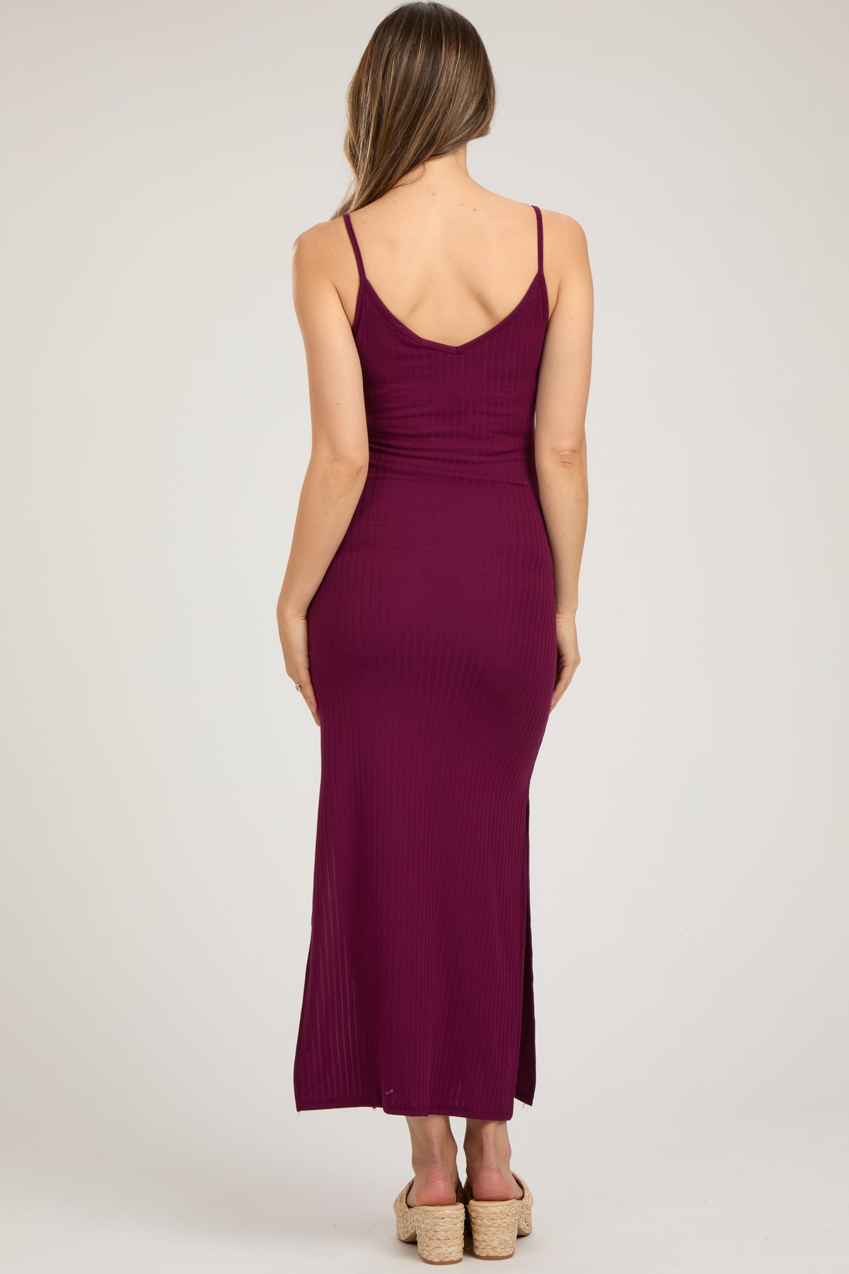 Burgundy Ribbed Side Slit Maternity Maxi Dress by PinkBlush at Everetts Place