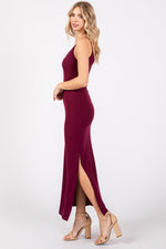 Burgundy Ribbed Side Slit Maxi Dress by PinkBlush at Everetts Place