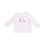 Long sleeve baby shirt with pink golf cart and flowers applique on the front
