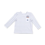 Long sleeve baby shirt with airplane pocket applique and a bear pilot peeking out