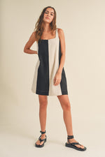 PinkBlush black color block linen sleeveless dress for moms.