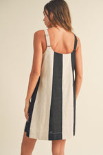 PinkBlush black color block organic linen sleeveless dress.