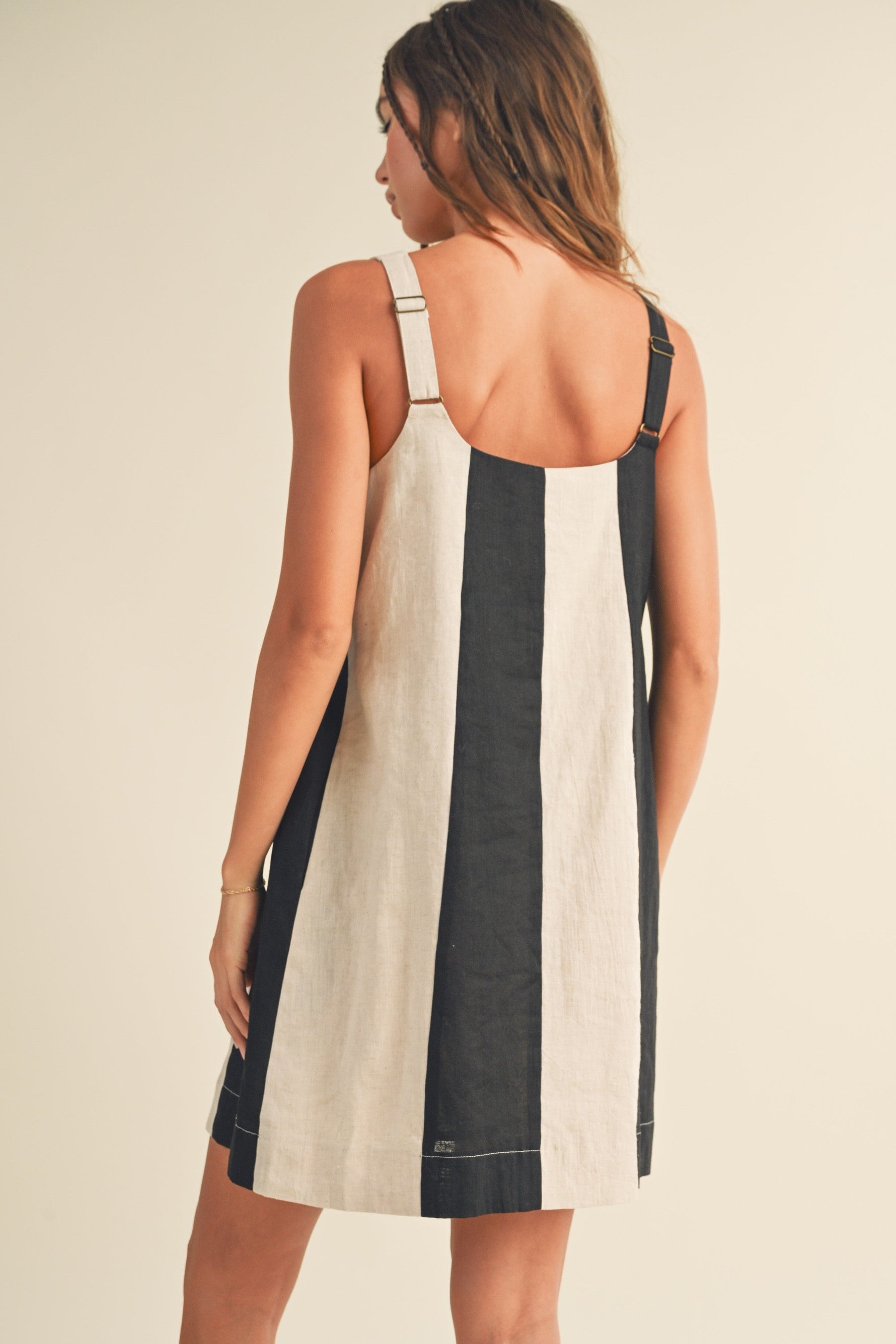 PinkBlush black color block organic linen sleeveless dress.
