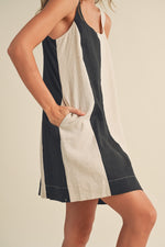 PinkBlush black color block linen sleeveless dress