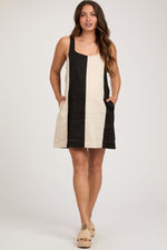 PinkBlush Black Color Block Linen Sleeveless Maternity Dress