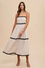 PinkBlush PinkBlush Beige Ric Rac Trim Tiered Maternity Midi Dress for Stylish Moms - Apparel & Accessories > Clothing > Dresses
