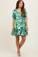 PinkBlush Emerald Green Abstract Print Smocked Maternity Dress for Stylish Moms - Apparel & Accessories > Clothing > Dresses