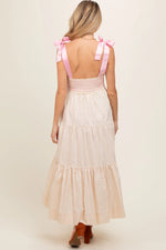 PinkBlush PinkBlush Cream Ribbon Strap Tiered Maternity Maxi Dress for Expecting Mothers - Apparel & Accessories > Clothing > Maternity Clothing > Maternity Dresses Apparel & Accessories > Clothing > Dresses