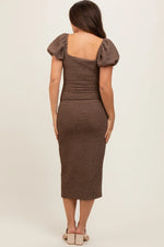 PinkBlush Chic Maternity Midi Dress with Popcorn Texture for Fashionable Moms - Apparel & Accessories > Clothing > Dresses