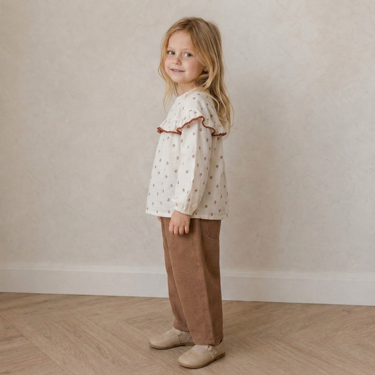 Organic Ruffle Cotton Blouse - Forest Scatter by Makemake Organics