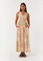 Peach Floral Sleeveless Button Tiered Collared Maxi Dress by PinkBlush at Everetts Place