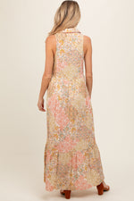 Peach Floral Sleeveless Button Tiered Collared Maternity Maxi Dress by PinkBlush at Everetts Place