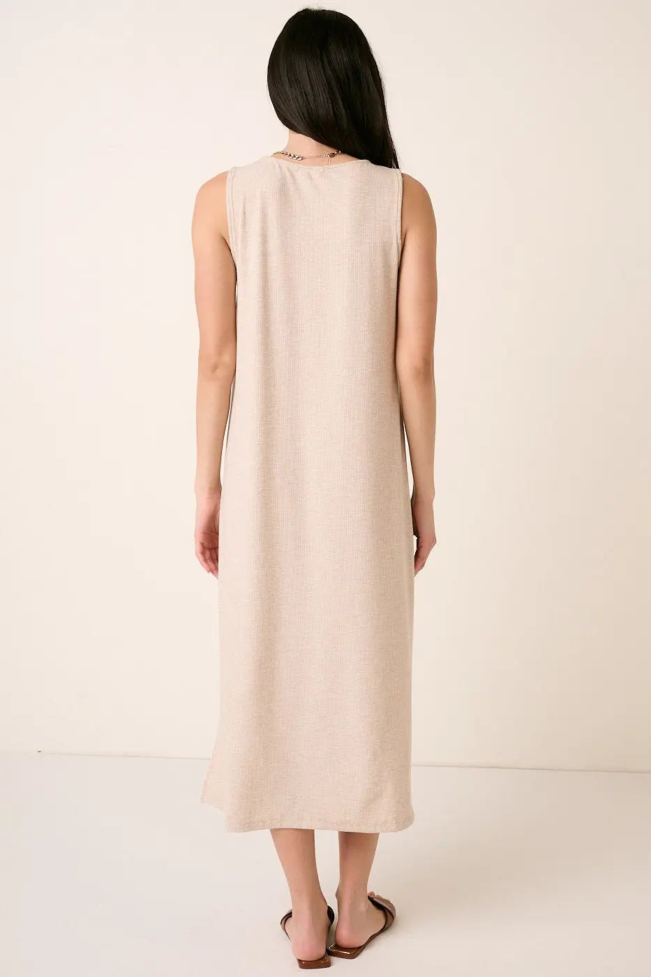 Beige Ribbed Sleeveless Midi Dress PinkBlush 