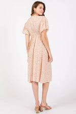 PinkBlush Peach Floral Midi Dress with Puff Sleeves for Stylish Women - Apparel & Accessories > Clothing > Dresses