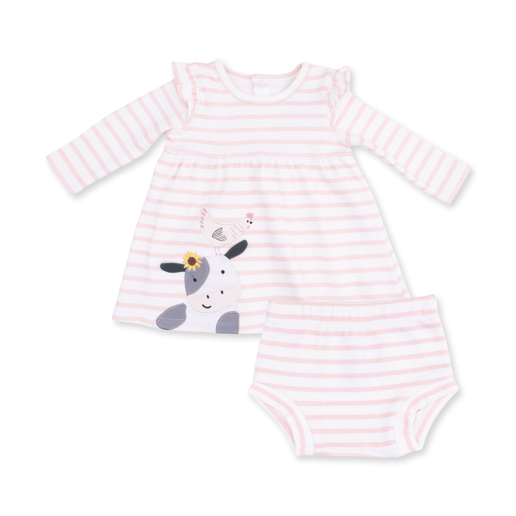 Cows Pink - Long Sleeve Dress with Ruffle and Bloomer (2T-4T Dress Only) by Angel Dear