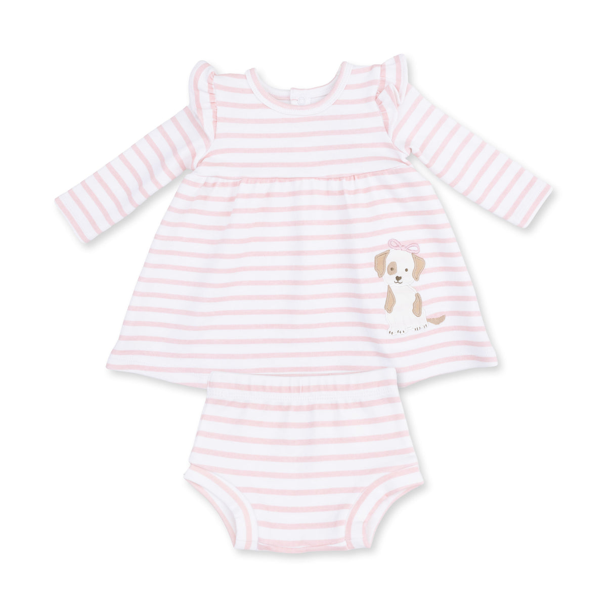 Stripe Puppy - Long Sleeve Dress with Ruffle and Bloomer (2T-4T Dress Only) by Angel Dear