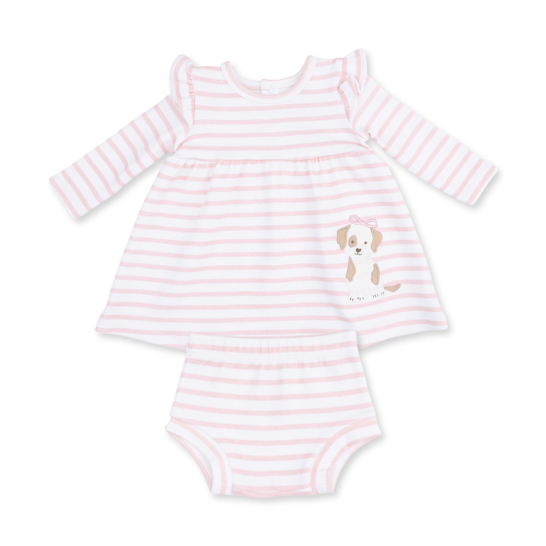 Stripe Puppy - Long Sleeve Dress with Ruffle and Bloomer (2T-4T Dress Only) by Angel Dear