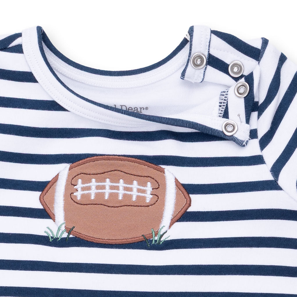 Football Navy - Long Sleeve Snap Shoulder Romper by Angel Dear